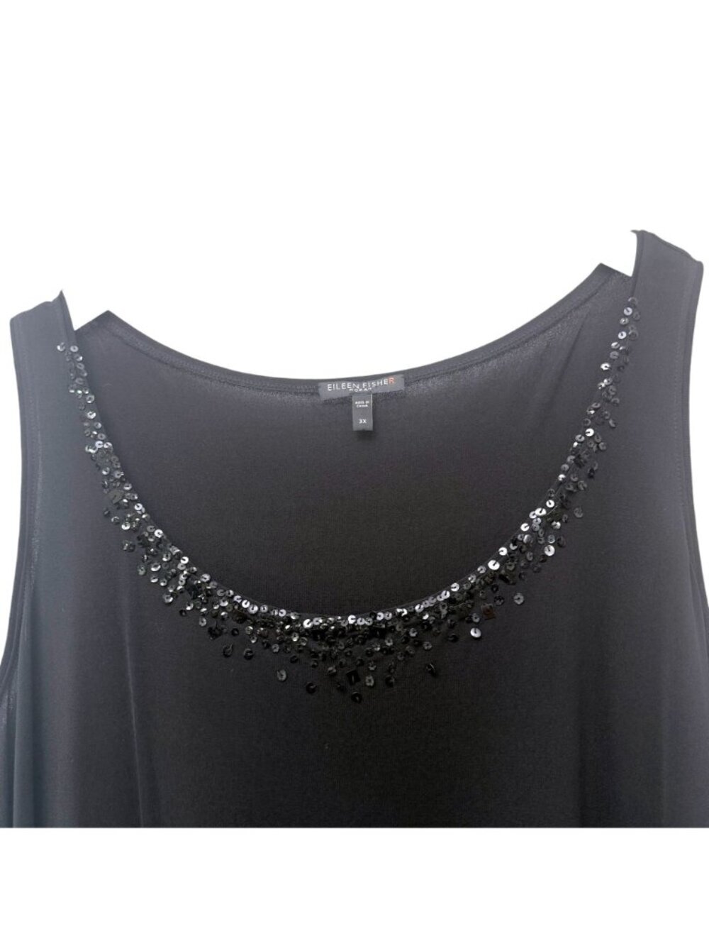 Eileen Fisher Sleeveless Top Plus Size 3X Black 100% Silk Knit Sequin Tank Party - Picture 4 of 8